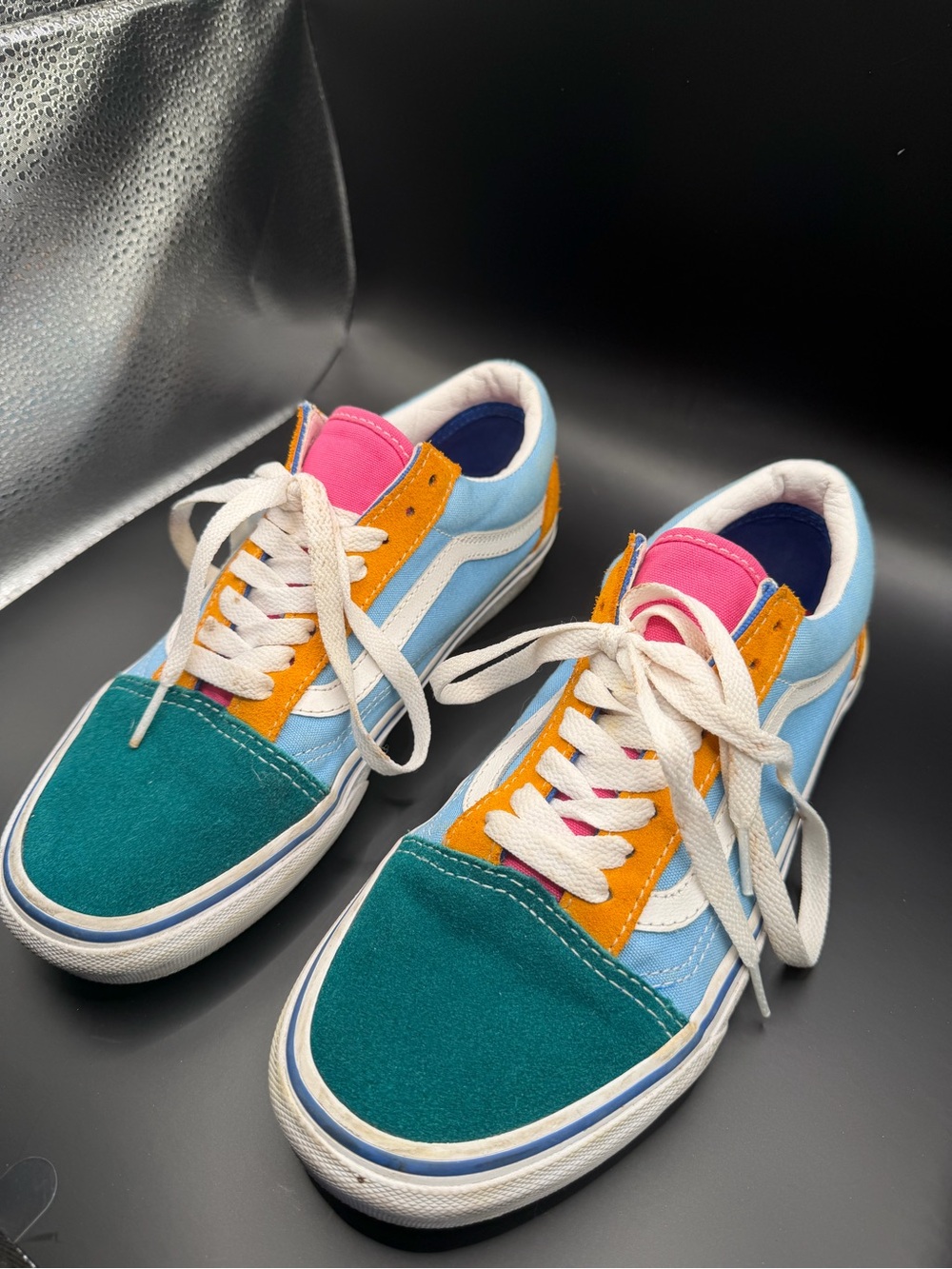 Vans Old Skool Colorblock Sneakers Blue Pink Orange Teal Size 6.5